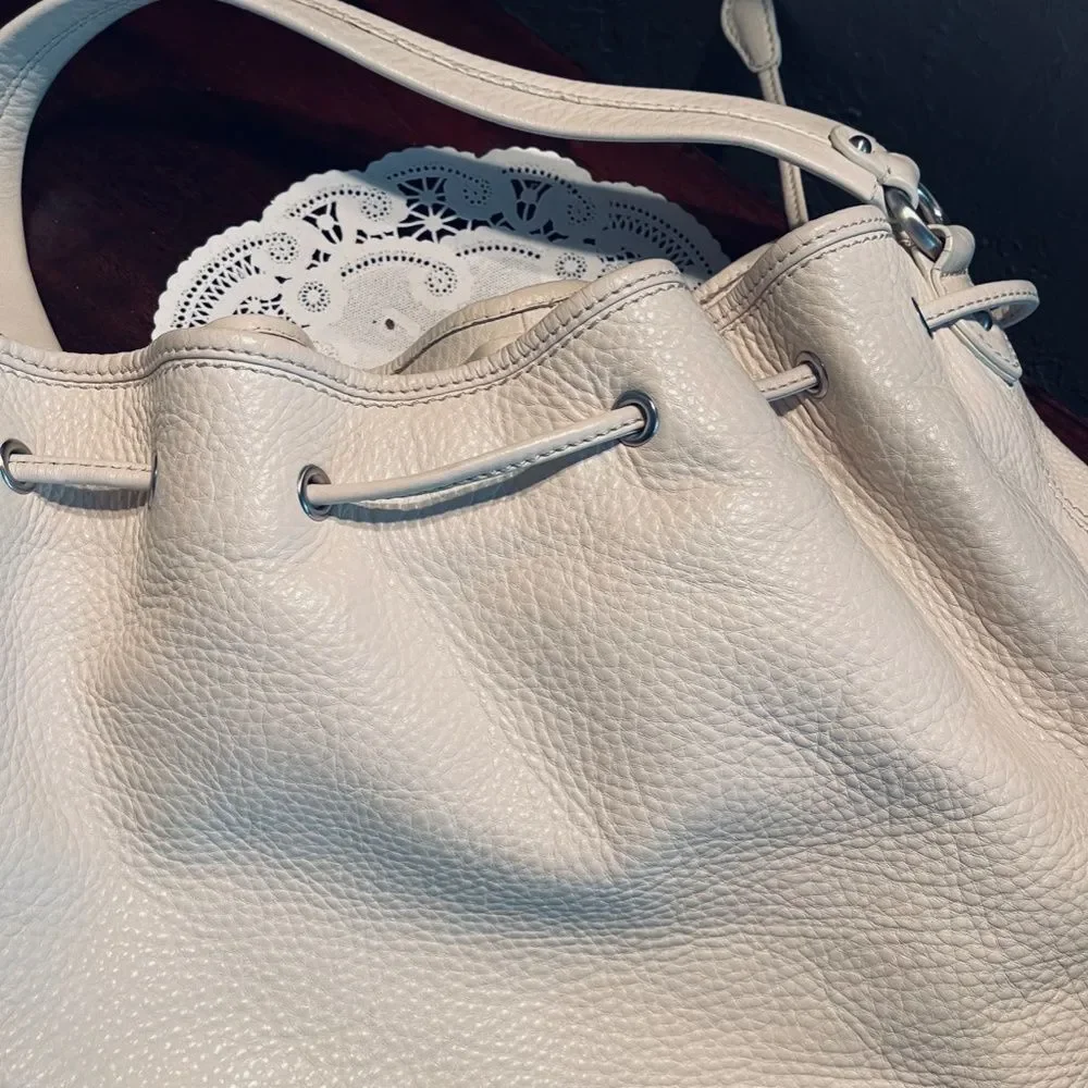 Cole Haan Elegant White Ivory Leather Bucket Bag